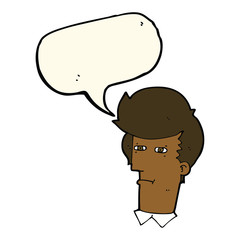 cartoon man narrowing eyes with speech bubble