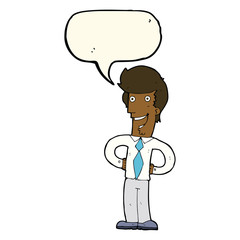 cartoon happy man with speech bubble