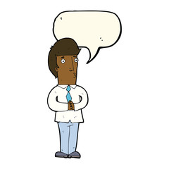 cartoon nervous man with speech bubble