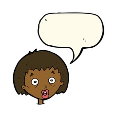 cartoon shocked woman with speech bubble