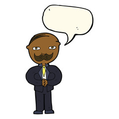 cartoon old man with mustache with speech bubble