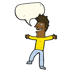cartoon happy man with speech bubble