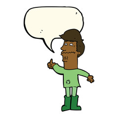 cartoon nervous man with speech bubble