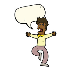 cartoon terrified man with speech bubble