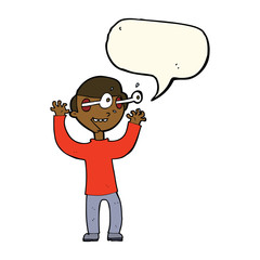 cartoon man with popping out eyes with speech bubble