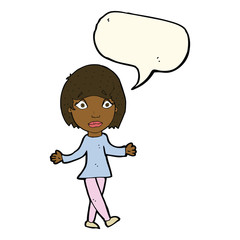 cartoon surprised woman with speech bubble