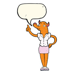 cartoon fox woman with idea with speech bubble