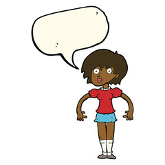 cartoon surprised woman with speech bubble