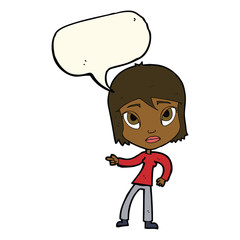 cartoon pointing woman with speech bubble