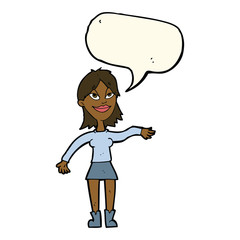 cartoon woman making hand gesture with speech bubble