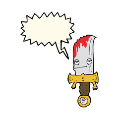 bloody knife cartoon character with speech bubble