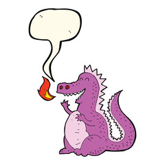 cartoon fire breathing dragon with speech bubble