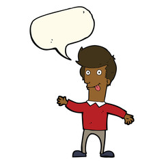 cartoon man sticking out tongue with speech bubble