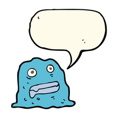 cartoon slime creature with speech bubble