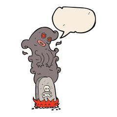 cartoon haunted grave with speech bubble