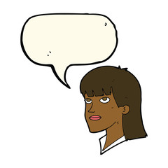 cartoon serious woman with speech bubble