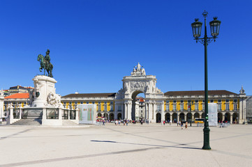 Fototapeta na wymiar Statue of King Jose I of Portugal in the Commerce Square (Praca do Comercio), Portugal, Lisbon