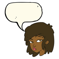 cartoon curious woman with speech bubble