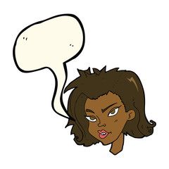 cartoon female face with speech bubble