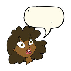 cartoon shocked female face with speech bubble