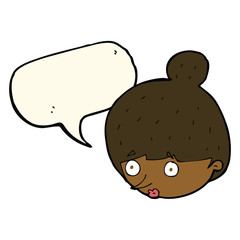 cartoon surprised woman's face with speech bubble