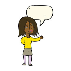cartoon unhappy woman with speech bubble