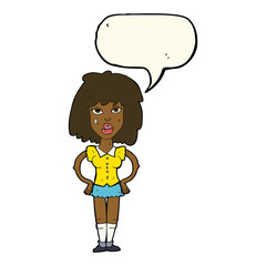 cartoon woman been in fight with speech bubble