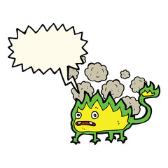 cartoon little fire demon with speech bubble