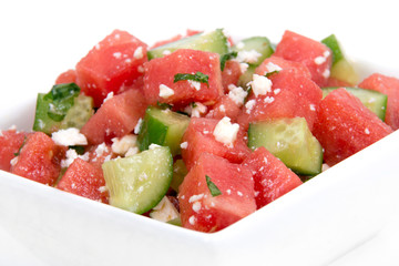 Healthy Fresh Watermelon Salad with Mint and Cucumber