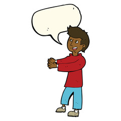 cartoon happy man with speech bubble