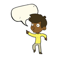 cartoon pointing boy with speech bubble