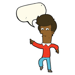 cartoon man pointing with speech bubble