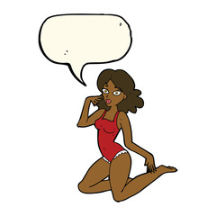 cartoon woman in lingerie with speech bubble