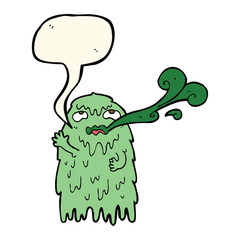gross cartoon ghost with speech bubble