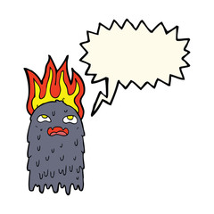 burning cartoon ghost with speech bubble