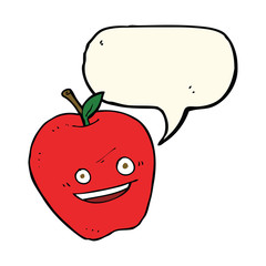 cartoon happy apple with speech bubble