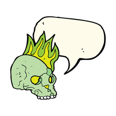 cartoon spooky skull with speech bubble