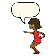 cartoon girl pointing with speech bubble