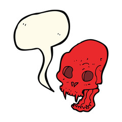 cartoon spooky vampire skull with speech bubble