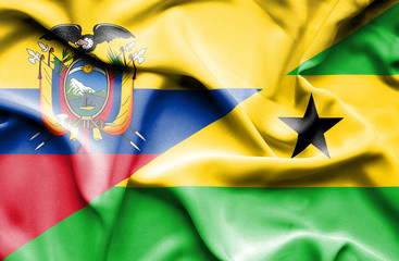 Waving flag of Sao Tome and Principe and Ecuador