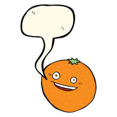 happy cartoon orange with speech bubble