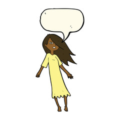 cartoon ghost like girl with speech bubble