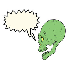 spooky skull illustration with speech bubble