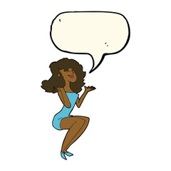 cartoon attractive woman sitting with speech bubble