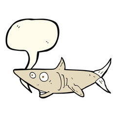 cartoon happy shark with speech bubble