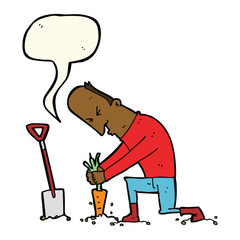 cartoon gardener with speech bubble