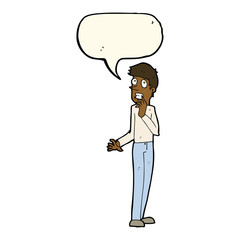 cartoon worried man with speech bubble
