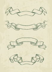 Hand drawn vintage ribbons design elements. Eps10 vector