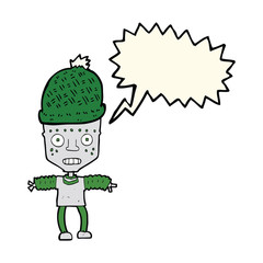 cartoon robot wearing hat with speech bubble