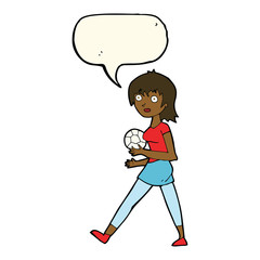 cartoon soccer girl with speech bubble
